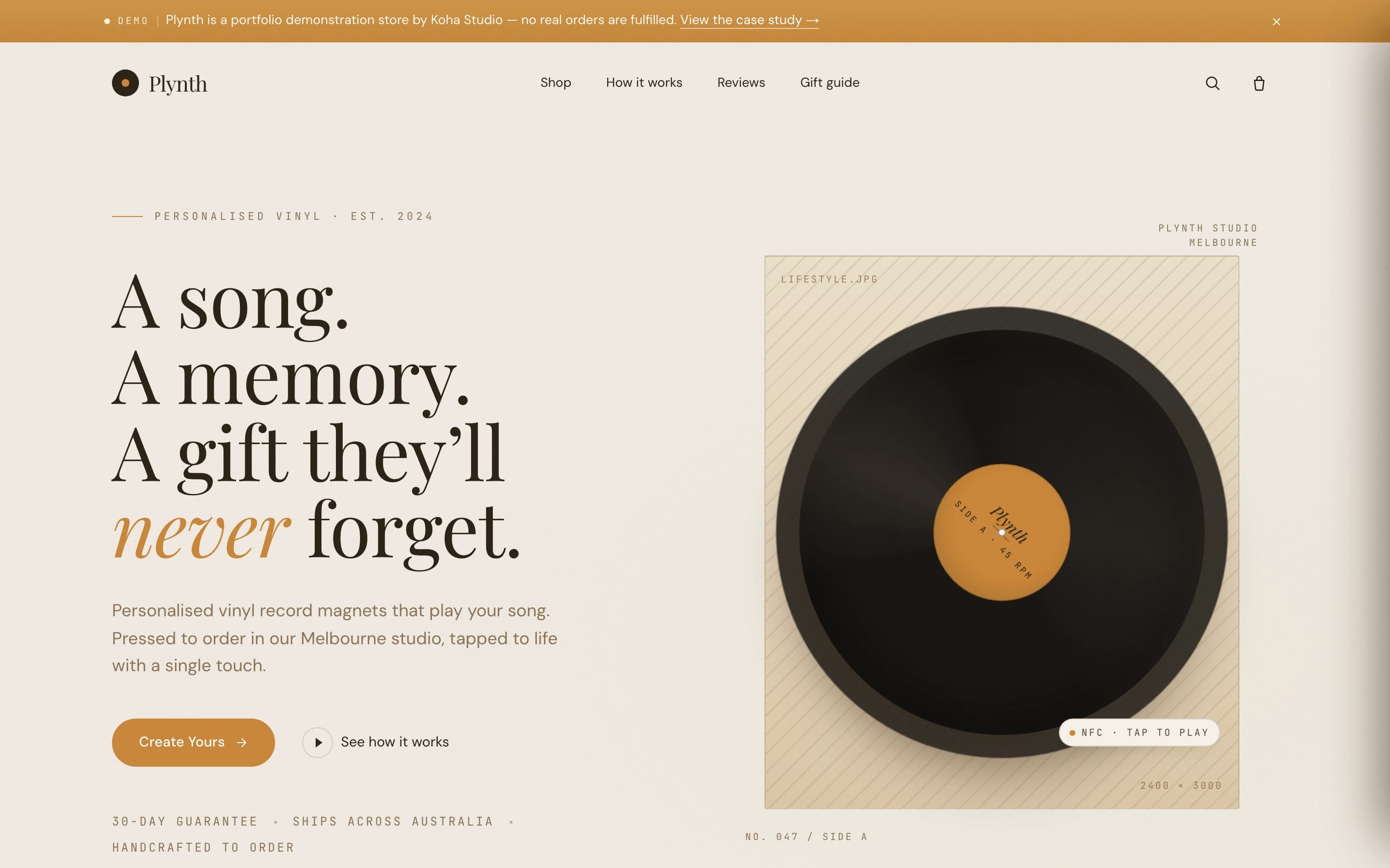 Plynth — A headless music-gift storefront with an AI configurator that turns a few prompts into a finished, giftable record.